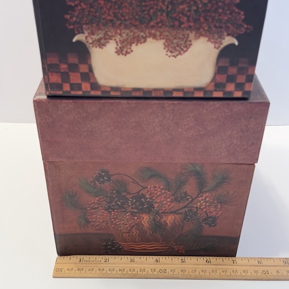 VTG Bob's Boxes Fruits & Flowers Nesting Boxes set of 5 w Lids Festive primative - Picture 5 of 10